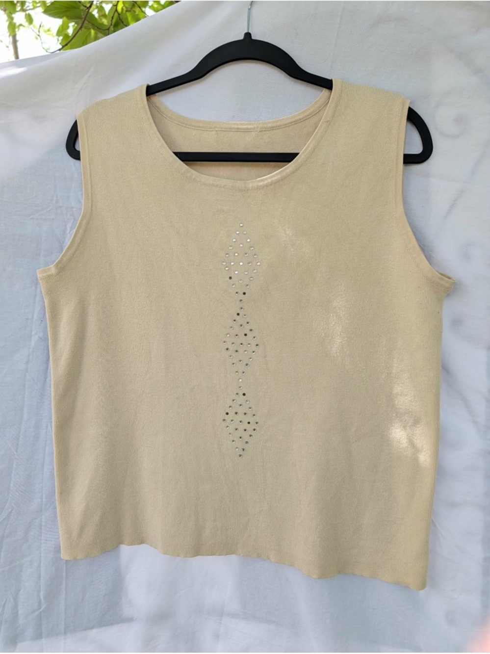 Sleeveless Cream Cotton Embellished Knit Top Business Casual Versatile Layering